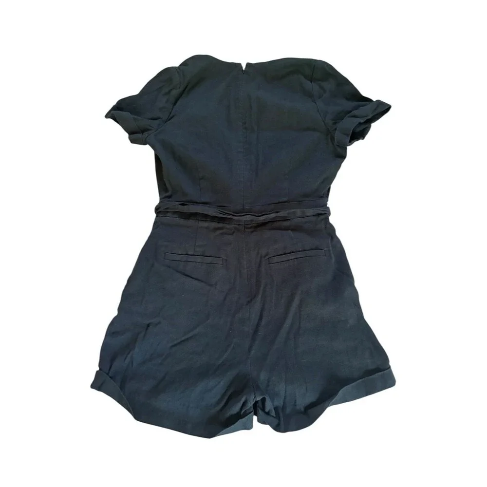 Banana Republic Black Linen Cotton Blend Romper Womens Size 2 Petite